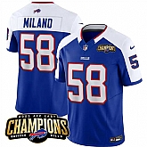 Men & Women & Youth Buffalo Bills #58 Matt Milano Blue White 2023 F.U.S.E. AFC East Champions With 4-star C Ptach Stitched Jersey,baseball caps,new era cap wholesale,wholesale hats